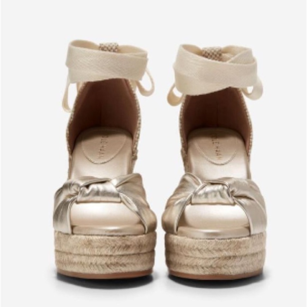 Cole Haan Women's 8 Cloudfeel Hampton Wedge Sandals Soft Gold-natural Canvas - Picture 5 of 9